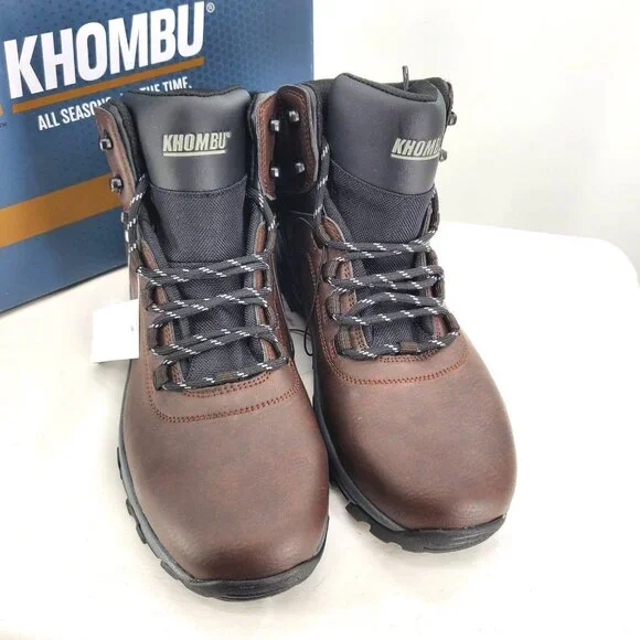 KhombuBoots Men's 8 Leather Outdoor Winter Rugged Lug Weatherproof Snow Shoes